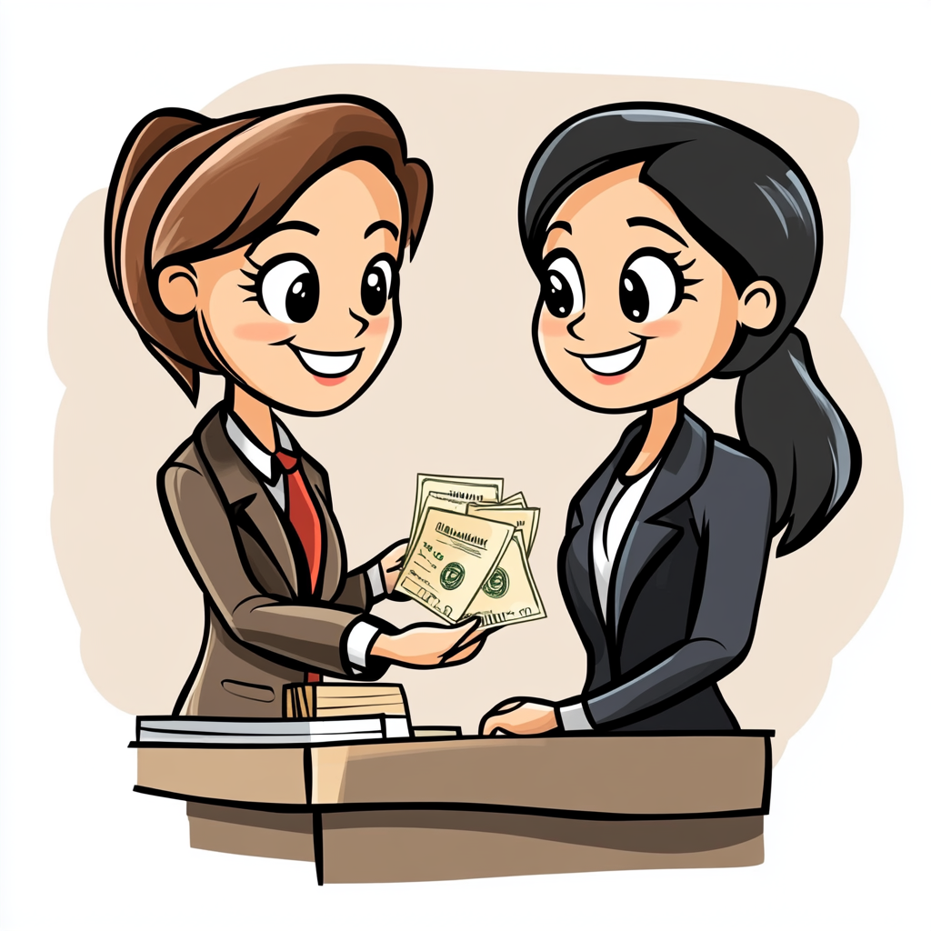 u3169665849 a cartoon of a woman business owner getting a cas 0b2c9276 6a08 40cd 88bc fa201867c0bb 0